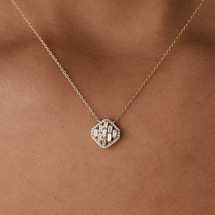 Round & Baguette Cut Unique Diamond Pendant Necklace for Her