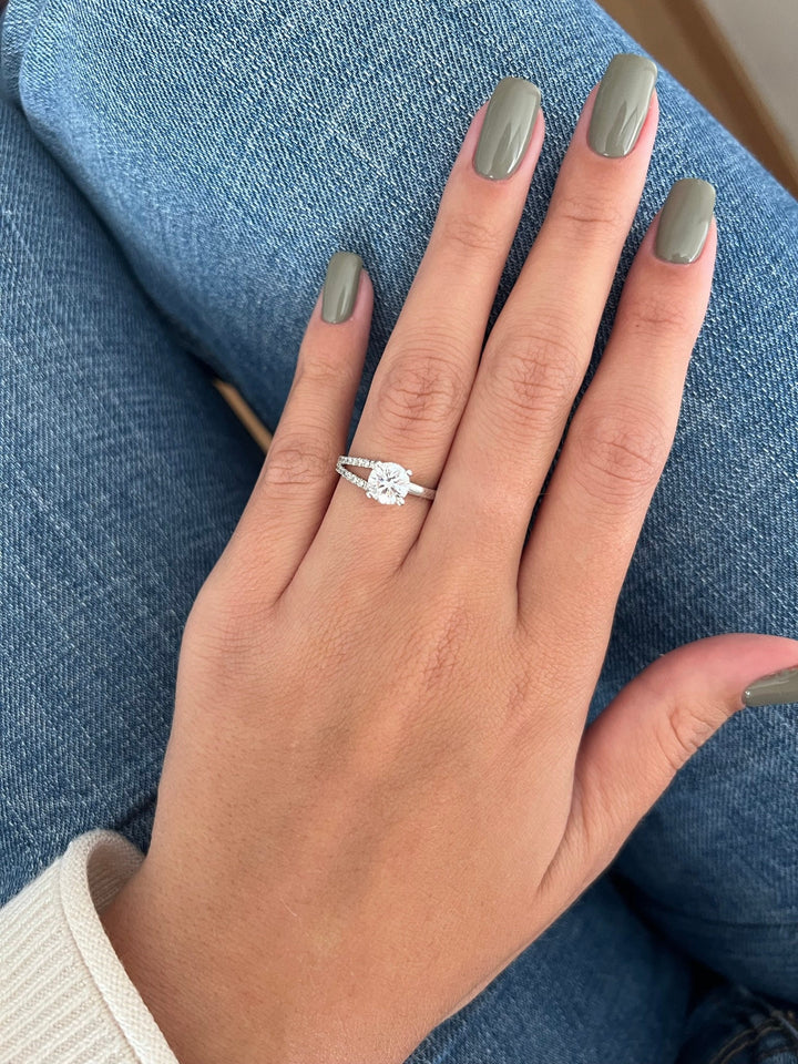 0.1 CT Round Cut Solitaire Pave Moissanite Engagement Ring