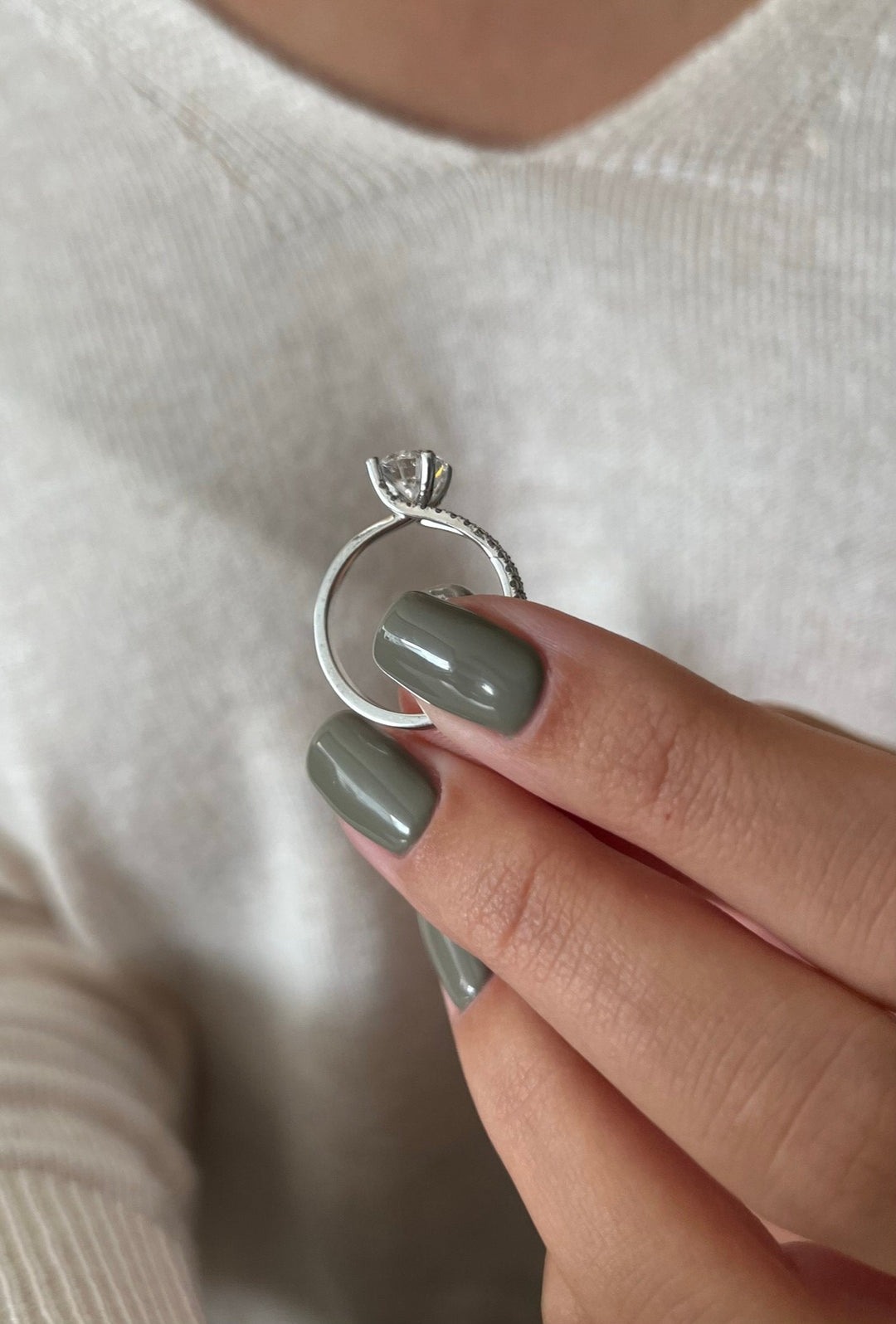 0.1 CT Round Cut Solitaire Pave Moissanite Engagement Ring