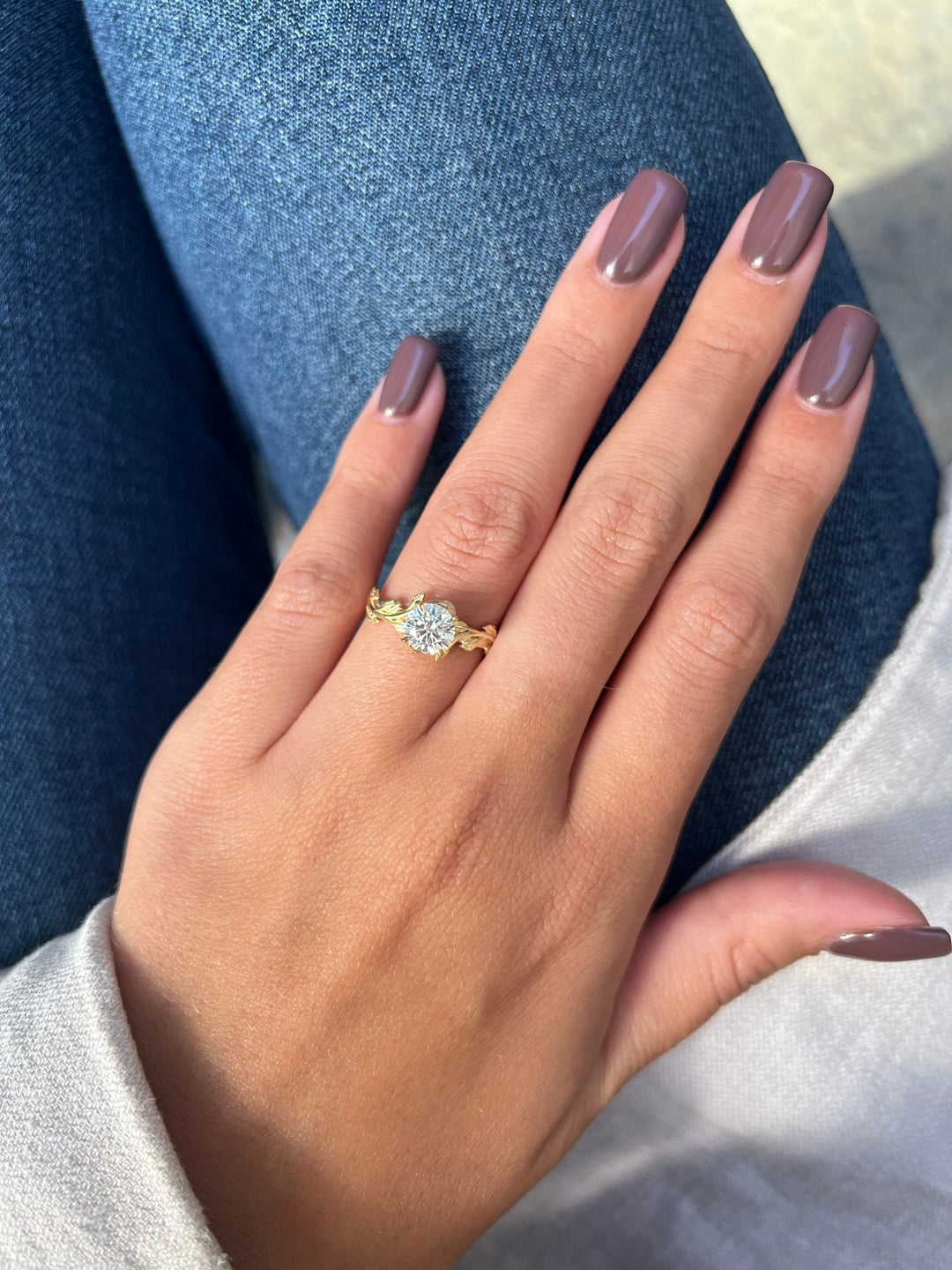 1.0 CT Round Cut Moissanite Diamond Twig Engagement Ring