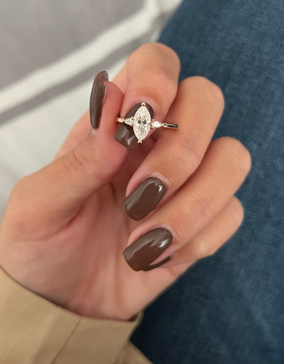 0.7 CT Marquise Cut Moissanite Three Stone Engagement Ring