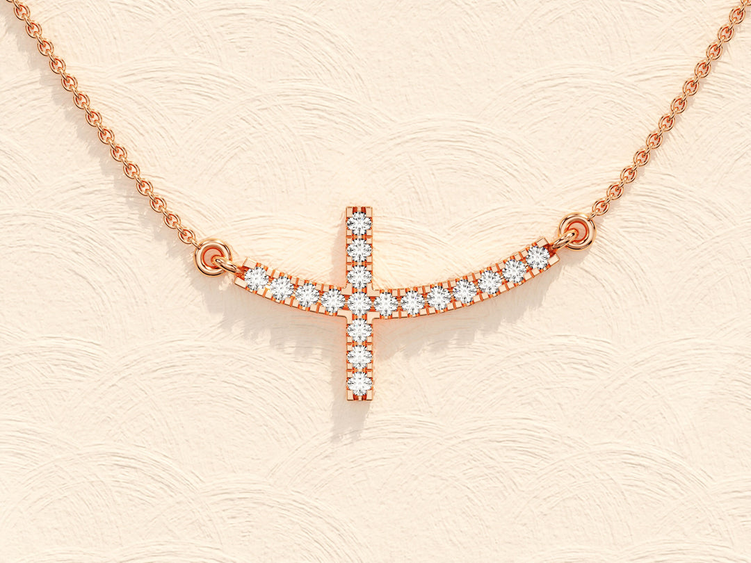 Sideways Cross Diamond Moissanite Necklace for Women