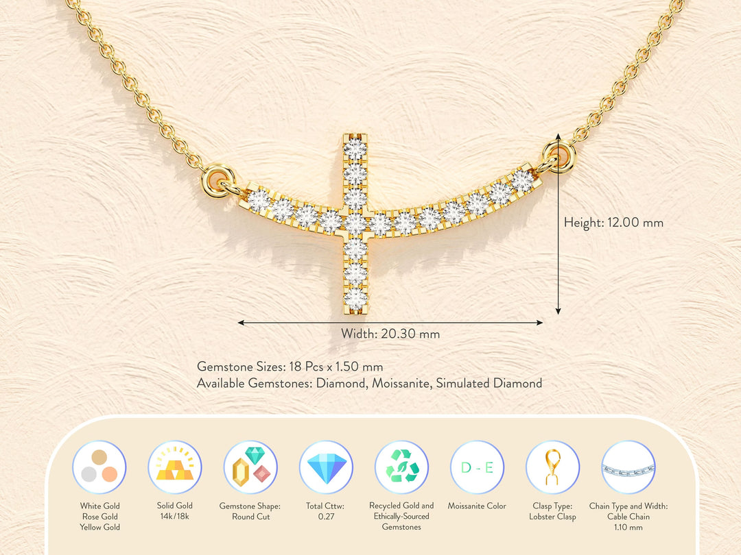 Sideways Cross Diamond Moissanite Necklace for Women