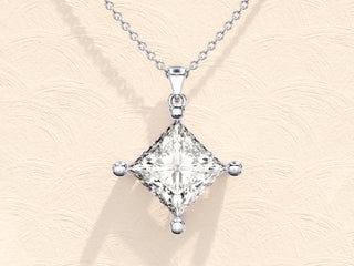 Princess Cut Moissanite Solitaire Diamond Pendant Necklace