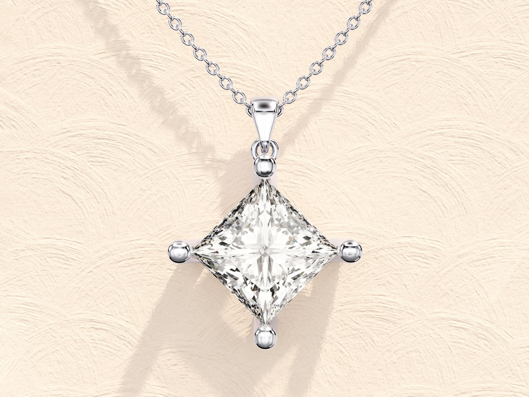 Princess Cut Moissanite Solitaire Diamond Pendant Necklace
