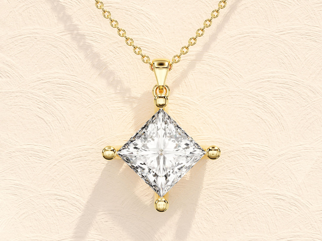 Princess Cut Moissanite Solitaire Diamond Pendant Necklace