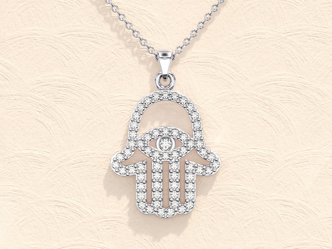 Hamsa Diamond Moissanite Necklace for Women