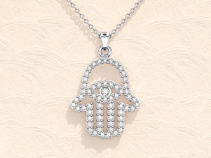 Hamsa Diamond Moissanite Necklace for Women