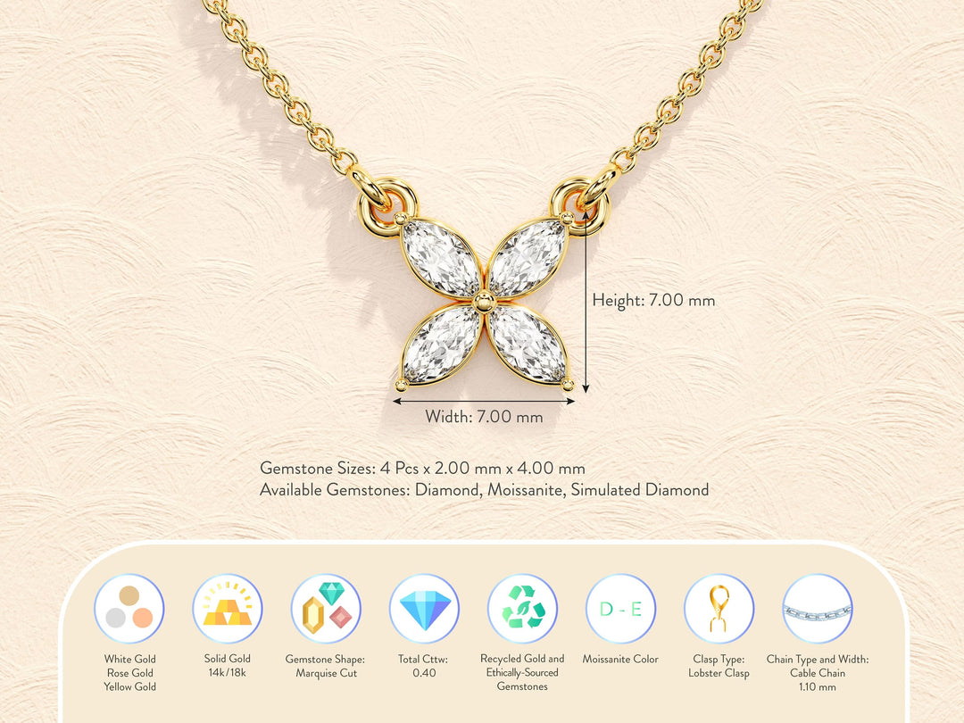 Marquise Cut Clover Moissanite Diamond Necklace for Her