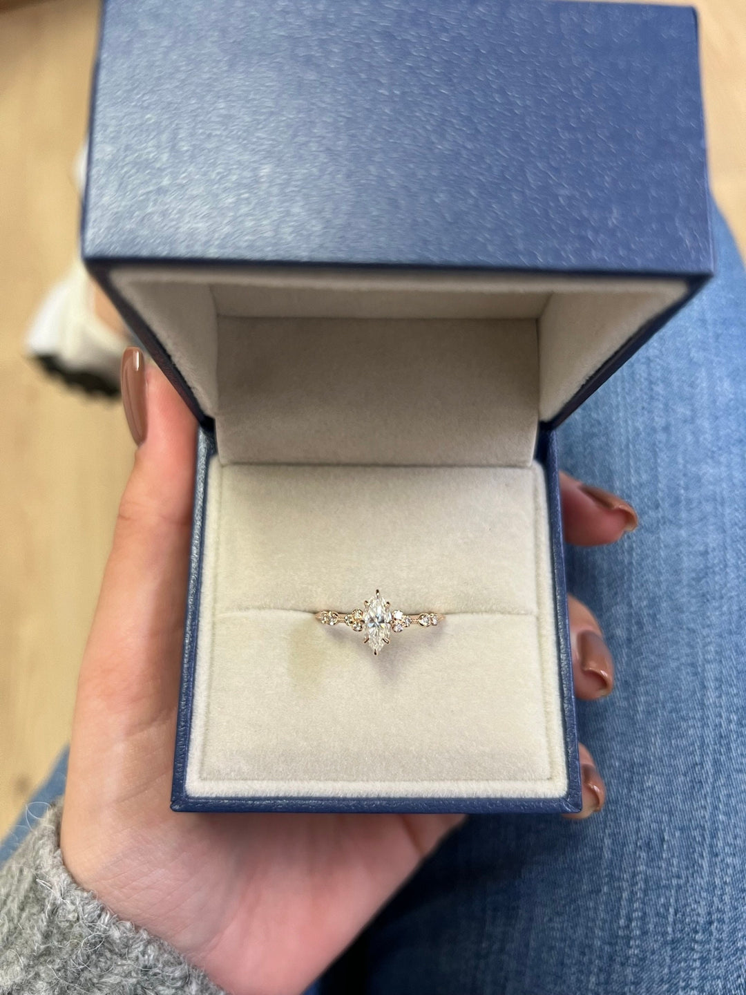 0.7 CT Marquise Cut Moissanite Cluster Engagement Ring