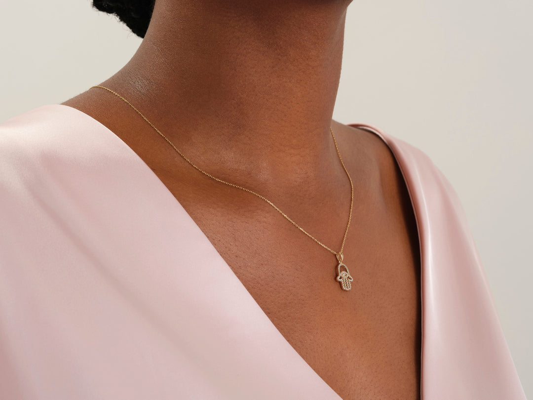 Hamsa Diamond Moissanite Necklace for Women