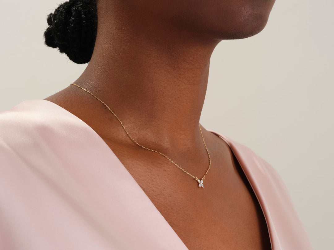 Marquise Cut Clover Moissanite Diamond Necklace for Her