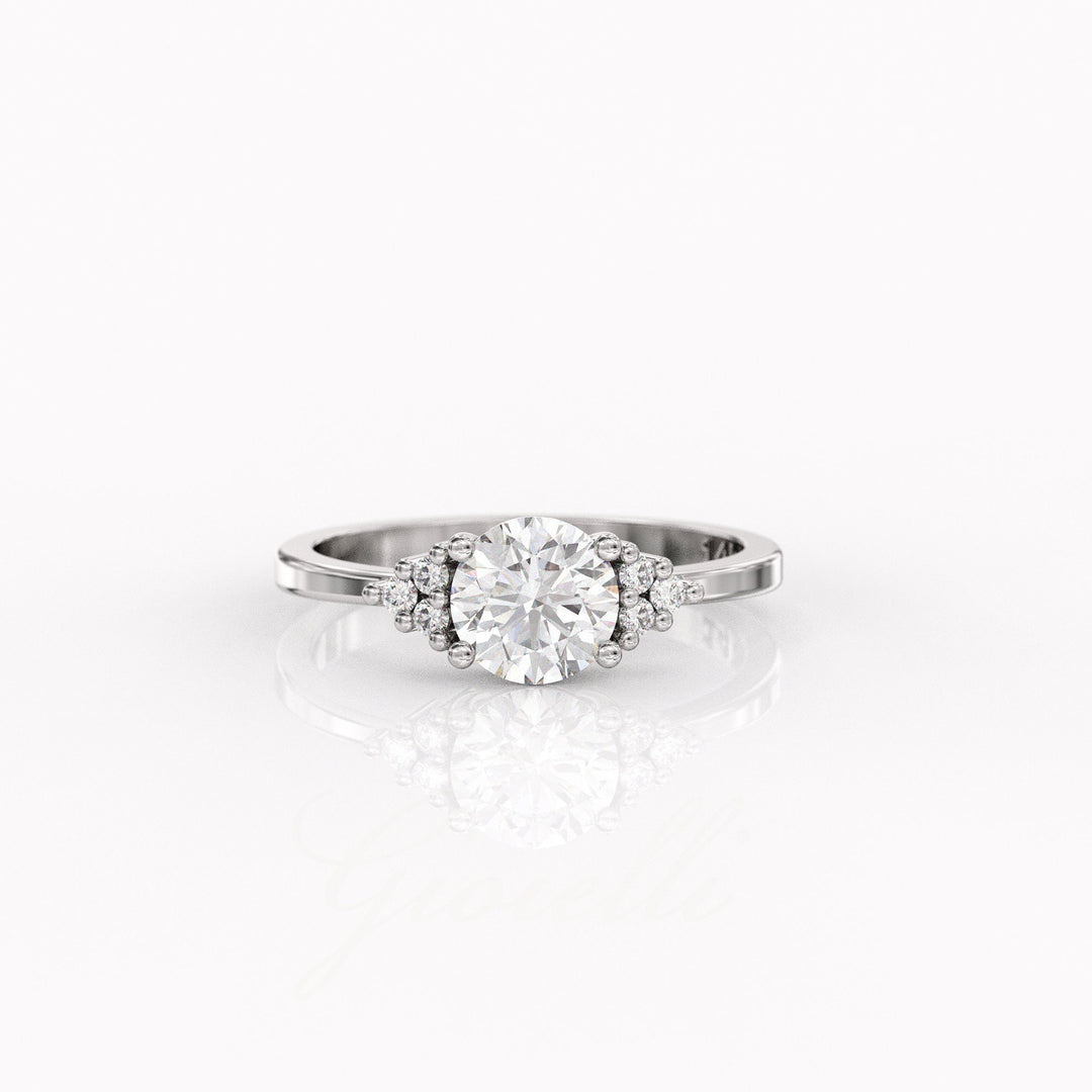1.0 CT Round Cut Moissanite Cluster Engagement Ring