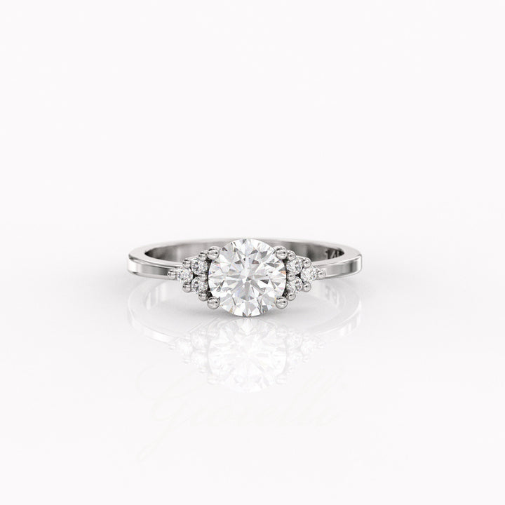 1.0 CT Round Cut Moissanite Cluster Engagement Ring