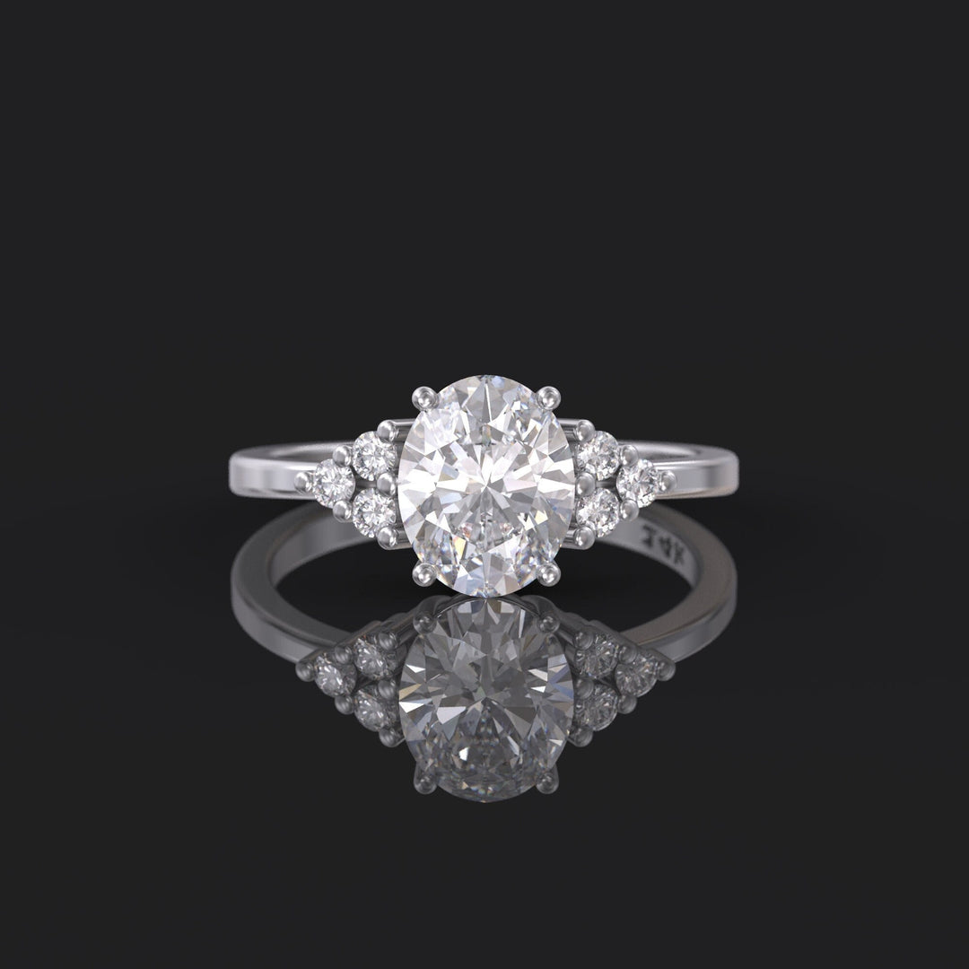 1.0 CT Oval Cut Moissanite Cluster Engagement Ring