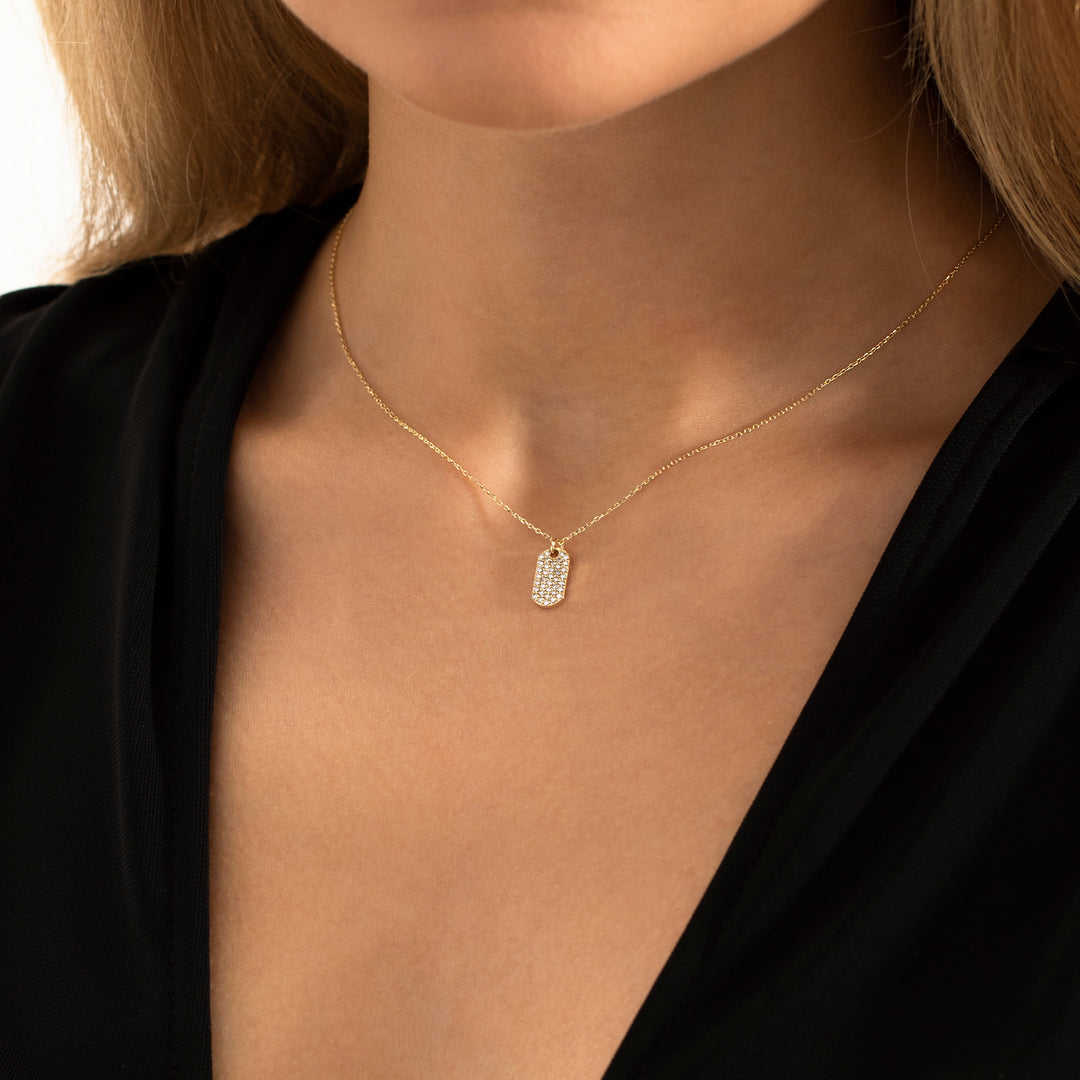 Genuine Diamond Dog Tag Moissanite Diamond Necklace for Women