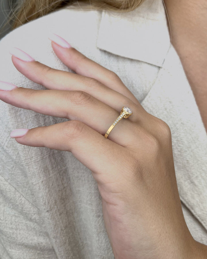 1.0 CT Round Cut Moissanite Bezel Pave Engagement Ring