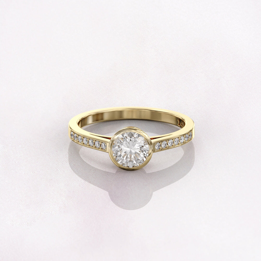 1.0 CT Round Cut Moissanite Bezel Pave Engagement Ring