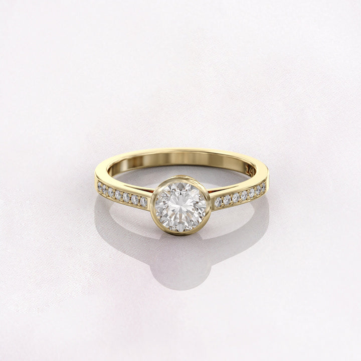 1.0 CT Round Cut Moissanite Bezel Pave Engagement Ring