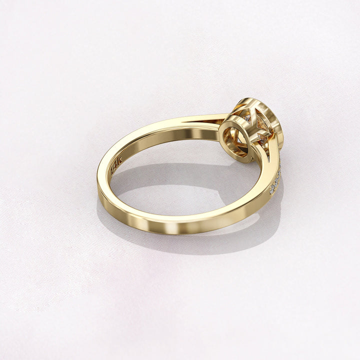 1.0 CT Round Cut Moissanite Bezel Pave Engagement Ring