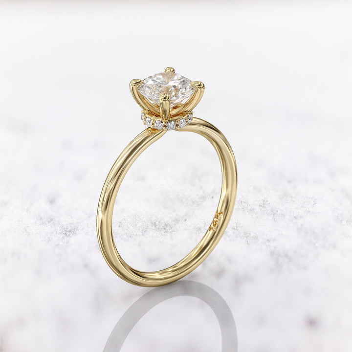 1.0 CT Round Cut Moissanite Hidden Halo Diamond Engagement Ring