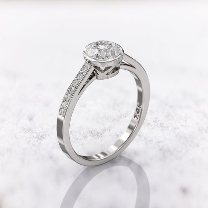 1.0 CT Round Cut Moissanite Bezel Pave Engagement Ring