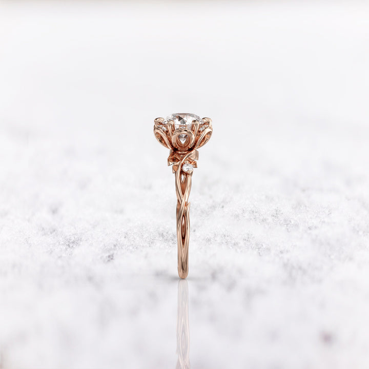 1.0 CT Round Cut Halo Moissanite Diamond Twig Engagement Ring