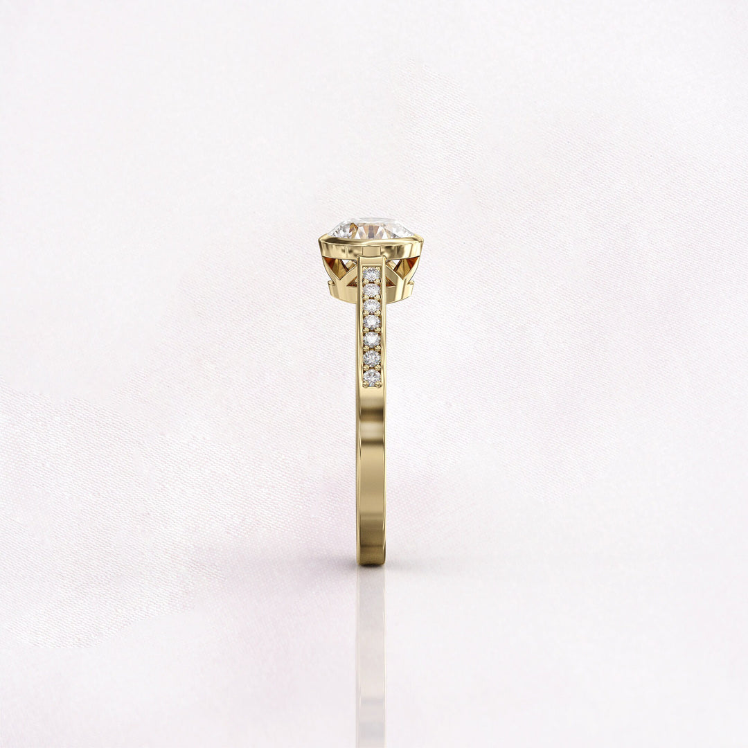 1.0 CT Round Cut Moissanite Bezel Pave Engagement Ring