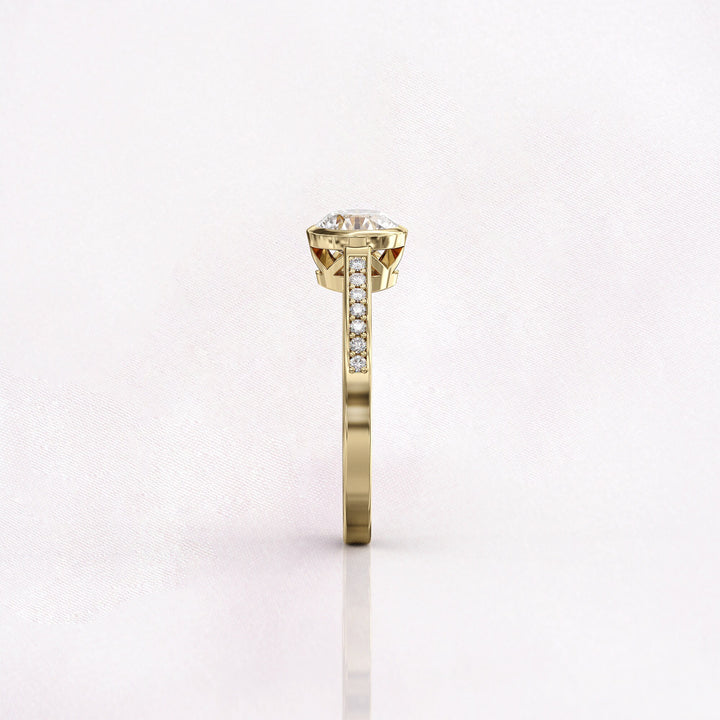 1.0 CT Round Cut Moissanite Bezel Pave Engagement Ring