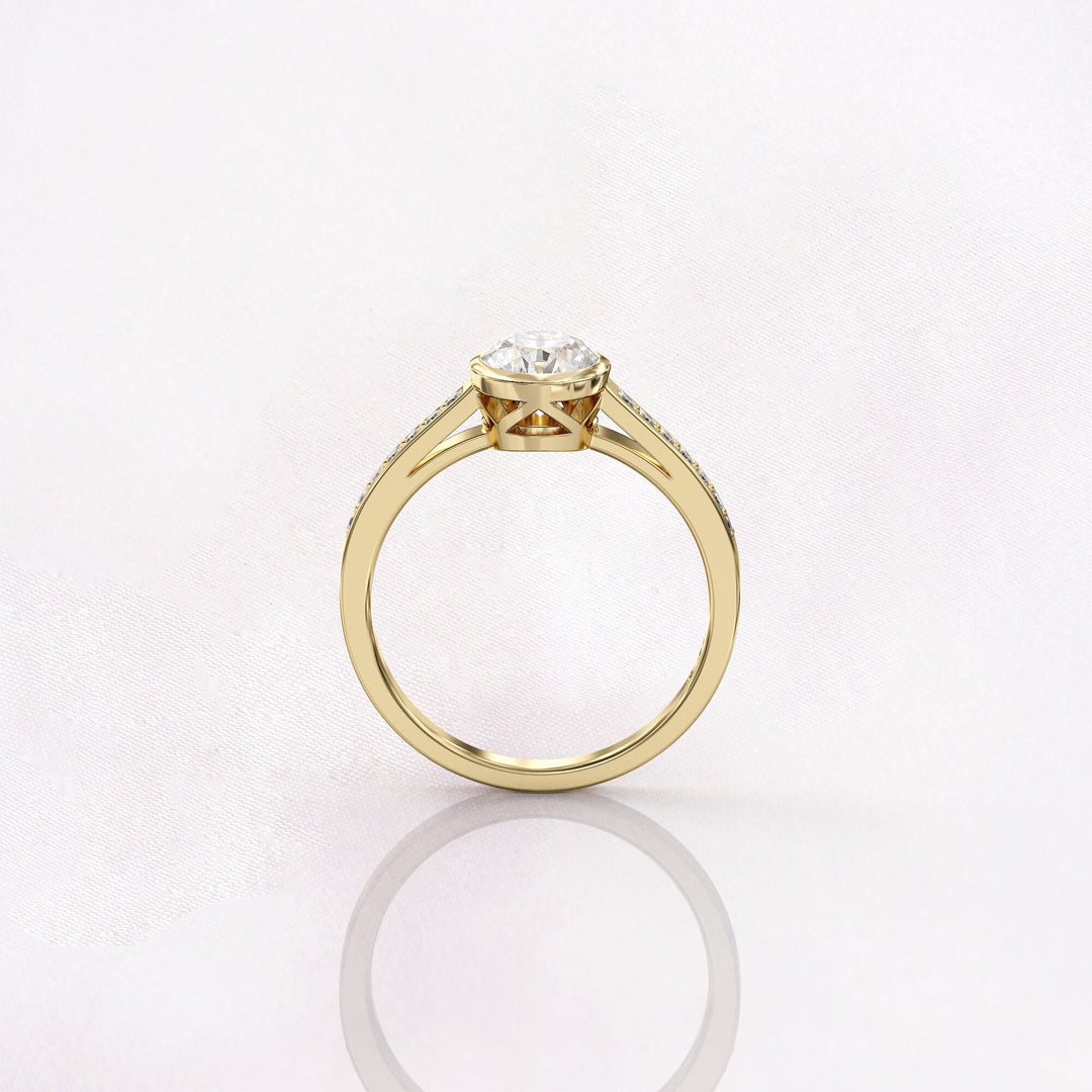 1.0 CT Round Cut Moissanite Bezel Pave Engagement Ring