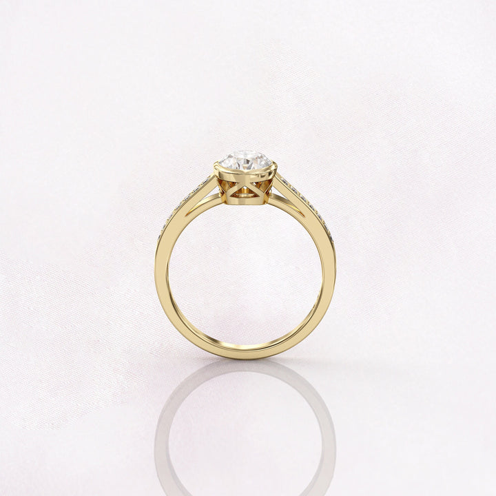 1.0 CT Round Cut Moissanite Bezel Pave Engagement Ring