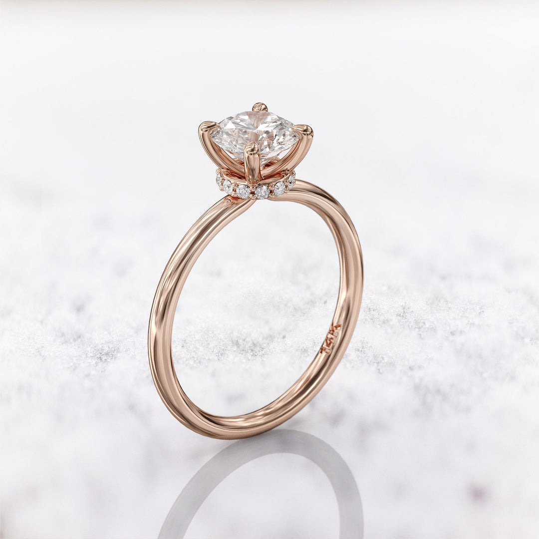 1.0 CT Round Cut Moissanite Hidden Halo Diamond Engagement Ring