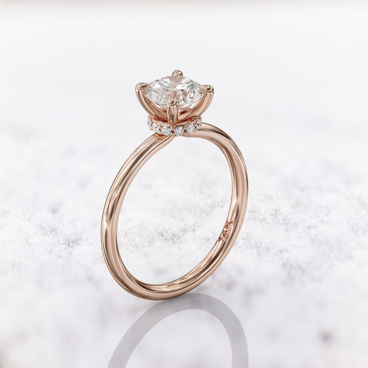 1.0 CT Round Cut Moissanite Hidden Halo Diamond Engagement Ring