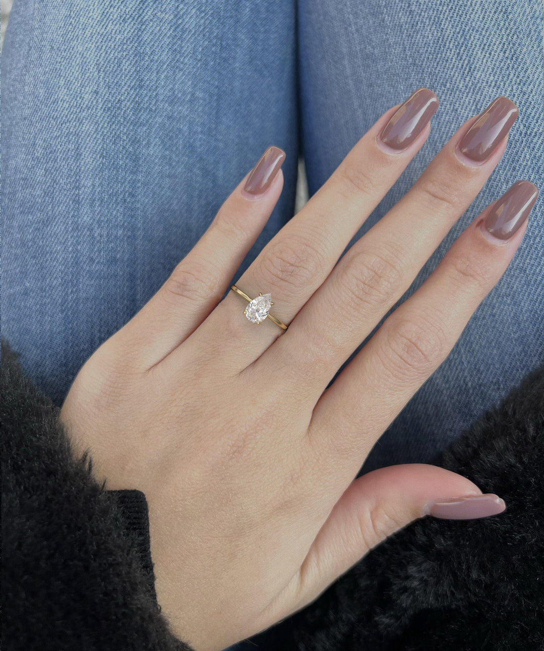 1.0 CT Pear Cut Moissanite Solitaire Diamond Engagement Ring