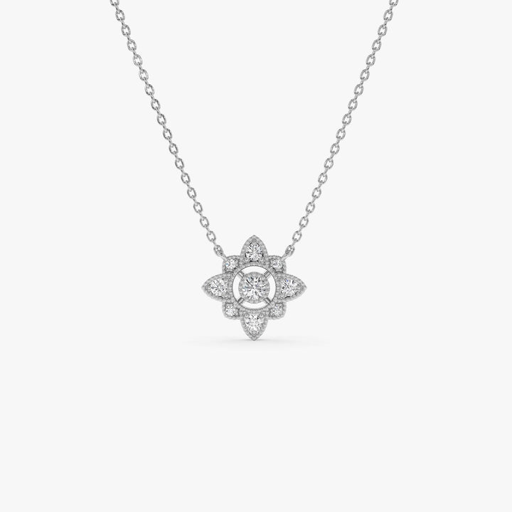 Round Cut Diamond Floral Vintage Necklace for Christmas Gift