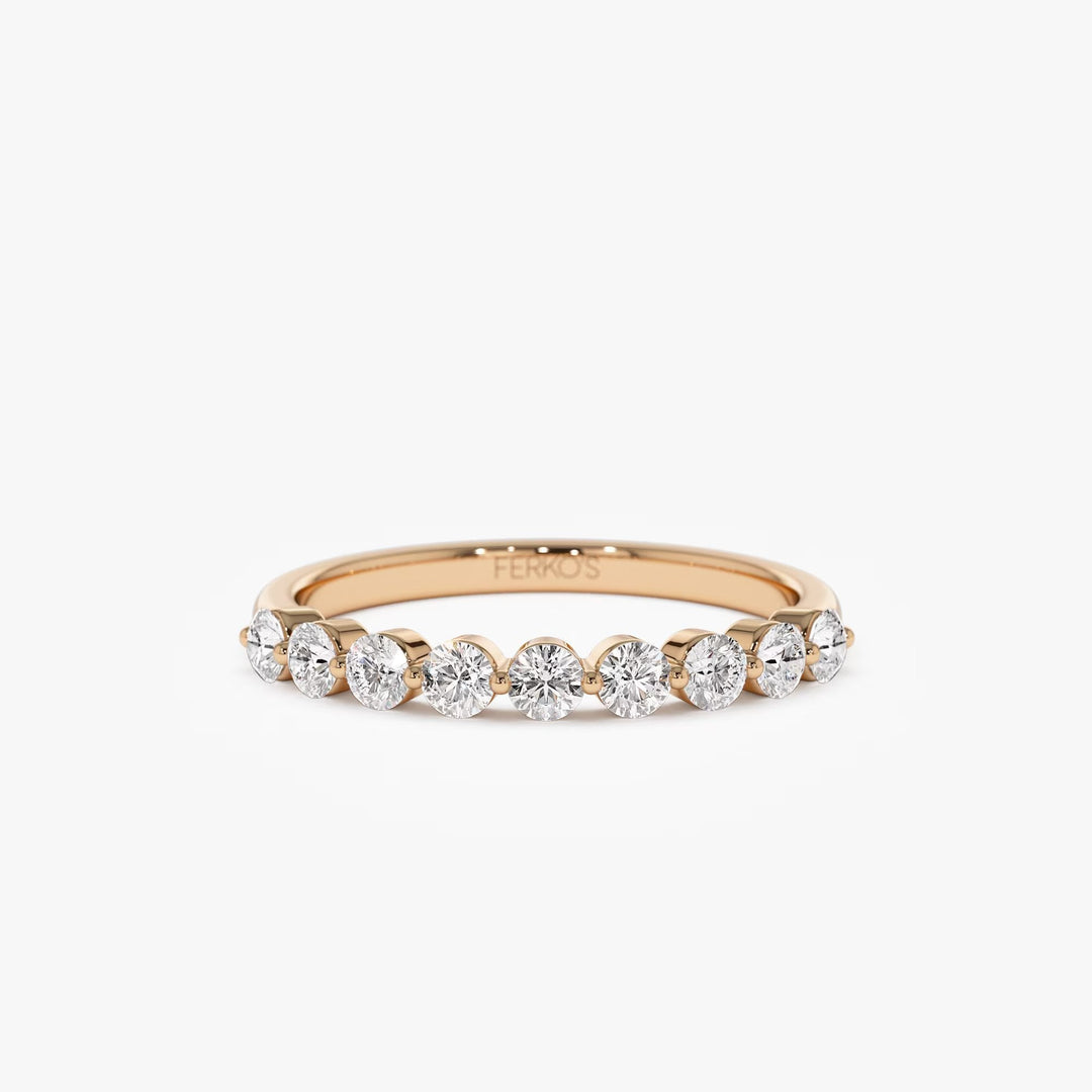 Round Moissanite Diamond Shared Prong Wedding Band in Gold