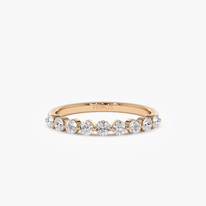 Round Moissanite Diamond Shared Prong Wedding Band in Gold
