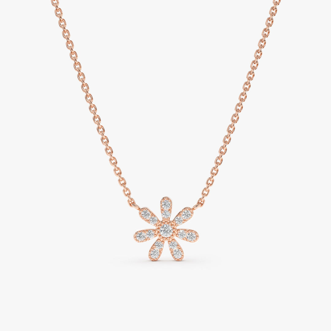 Round Cut Diamond Flower Necklace for Women