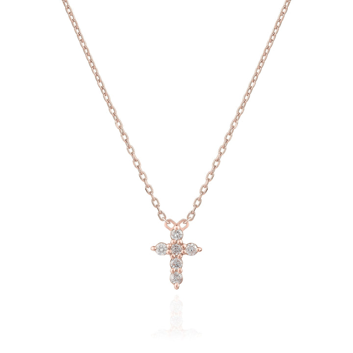 Round Cut Cross Diamond Moissanite Necklace In 18K Gold