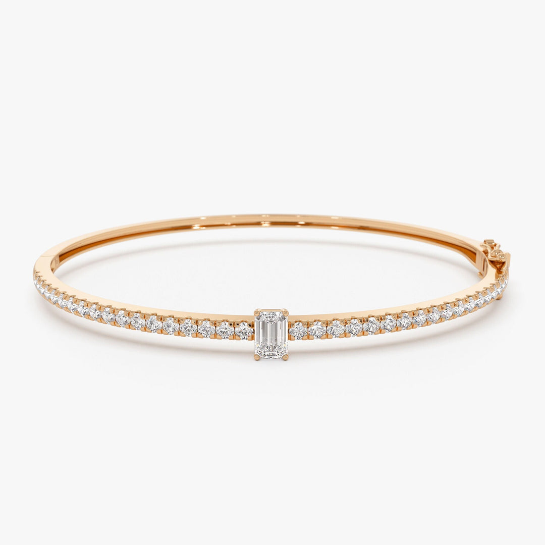 Emerald Shape Diamond Bracelet Bangle for Women