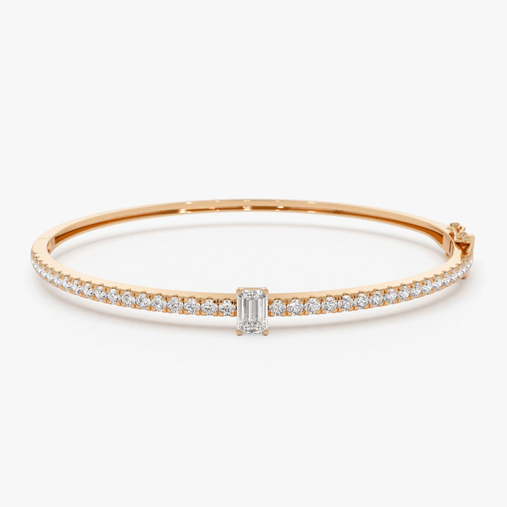 Emerald Shape Diamond Bracelet Bangle for Women