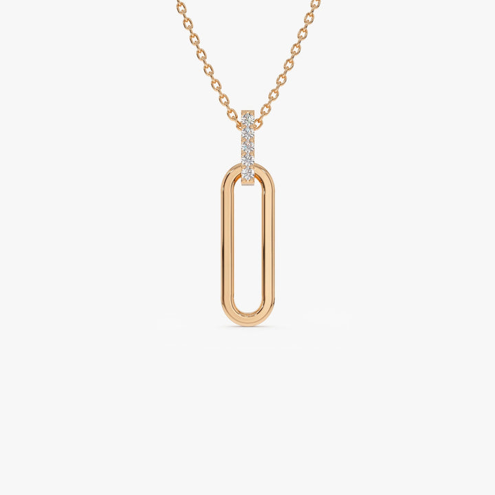 Round Cut Diamond 14k Gold Paper Clip Link Pendant for Her