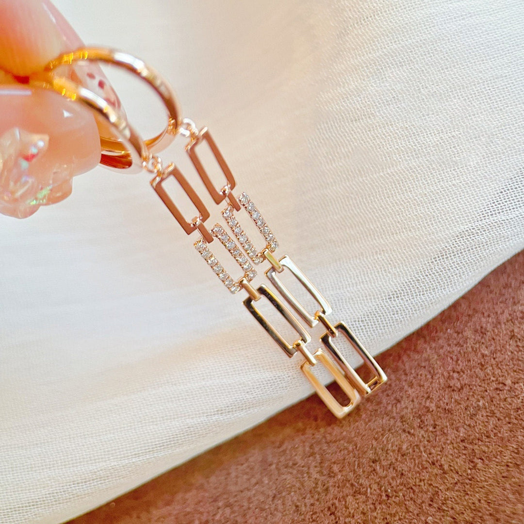 Diamond Rectangle Chain Link Threader Earrings for Her