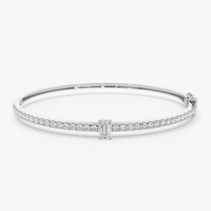 Emerald Shape Diamond and Gold Bracelet Bangle for Women