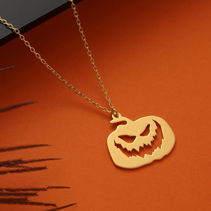 14K Gold Halloween Cute Pumpkin Pendant Necklace Gift for Her