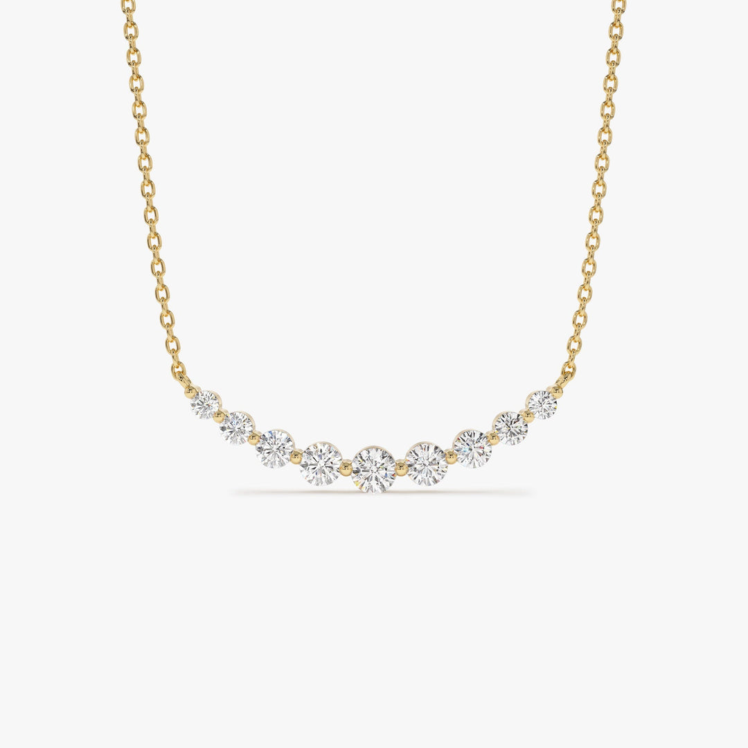 Round Cut Curved Diamond Necklace 14K Gold Ring for Women