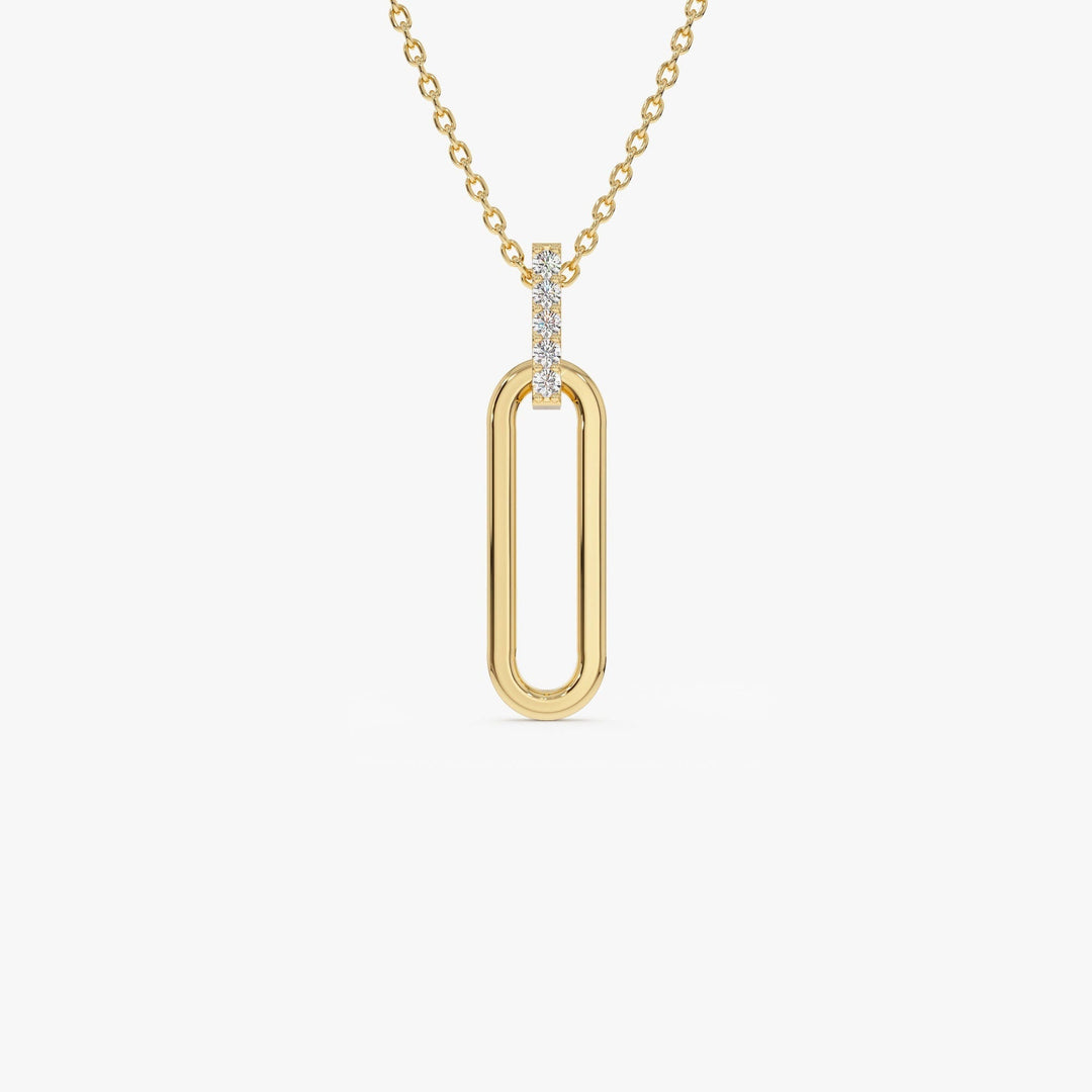 Round Cut Diamond 14k Gold Paper Clip Link Pendant for Her