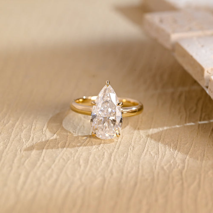 3.0 CT Pear Cut Hidden Halo Moissanite Engagement Ring