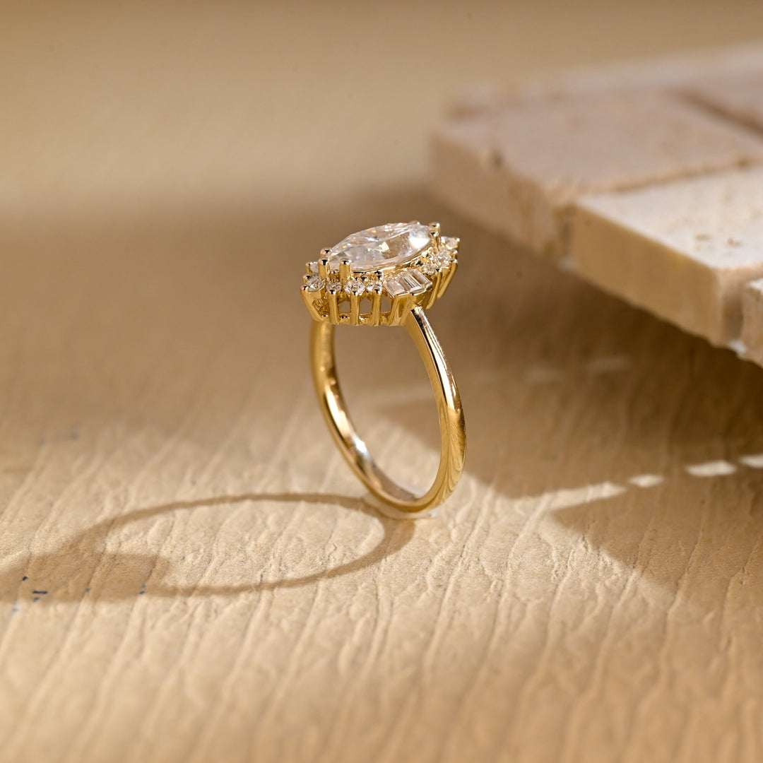 1.50CT Marquise Cut Cluster Moissanite Engagement Ring