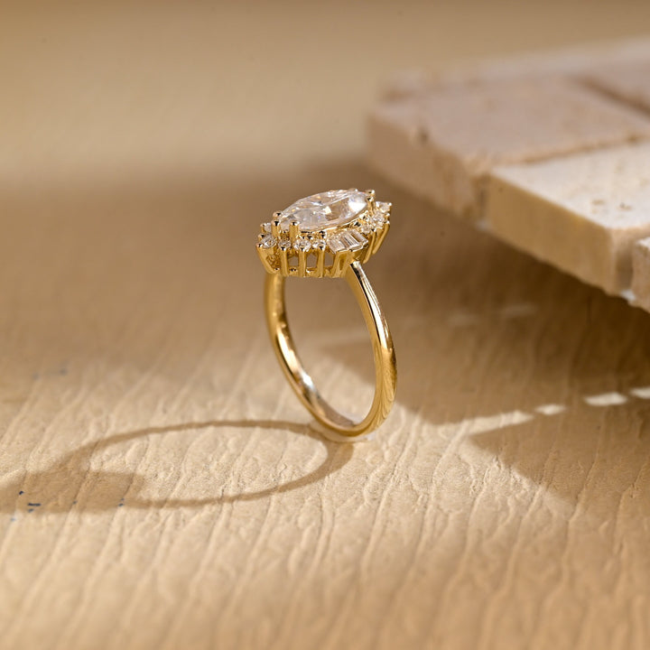 1.50CT Marquise Cut Cluster Moissanite Engagement Ring